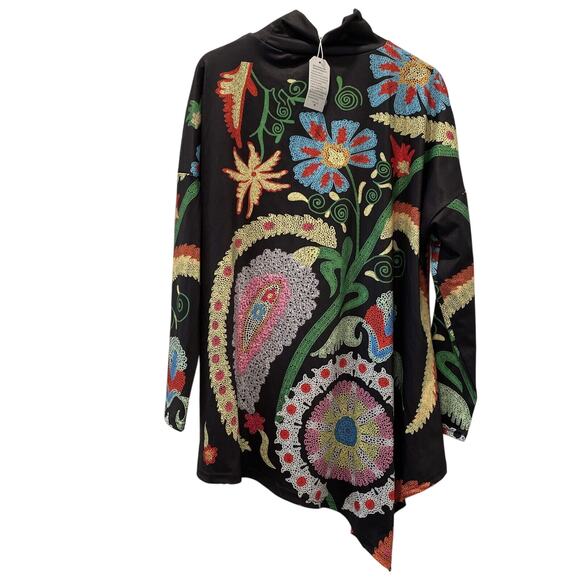 Womens Top L Floral Oversized Maximalist Boho Artsy Statement Eclectic Tunic - Picture 3 of 8